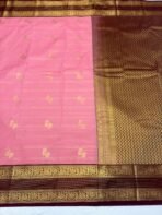 Premium Semi Silk Saree - Baby Pink With Meroon - Image 4