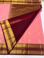 Premium Semi Silk Saree - Baby Pink With Meroon - Image 3