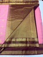 Premium Semi Silk Saree - Baby Pink With Meroon - Image 2
