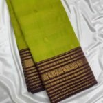Premium Semi Silk Saree - Lime With Coffee