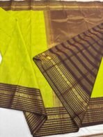 Premium Semi Silk Saree - Lime With Coffee - Image 4